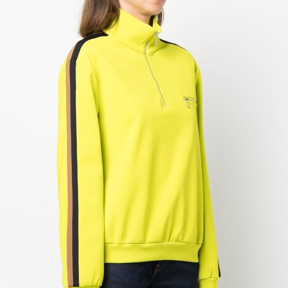 Tory Burch Bright Lime Knit Quarter Zip, Large